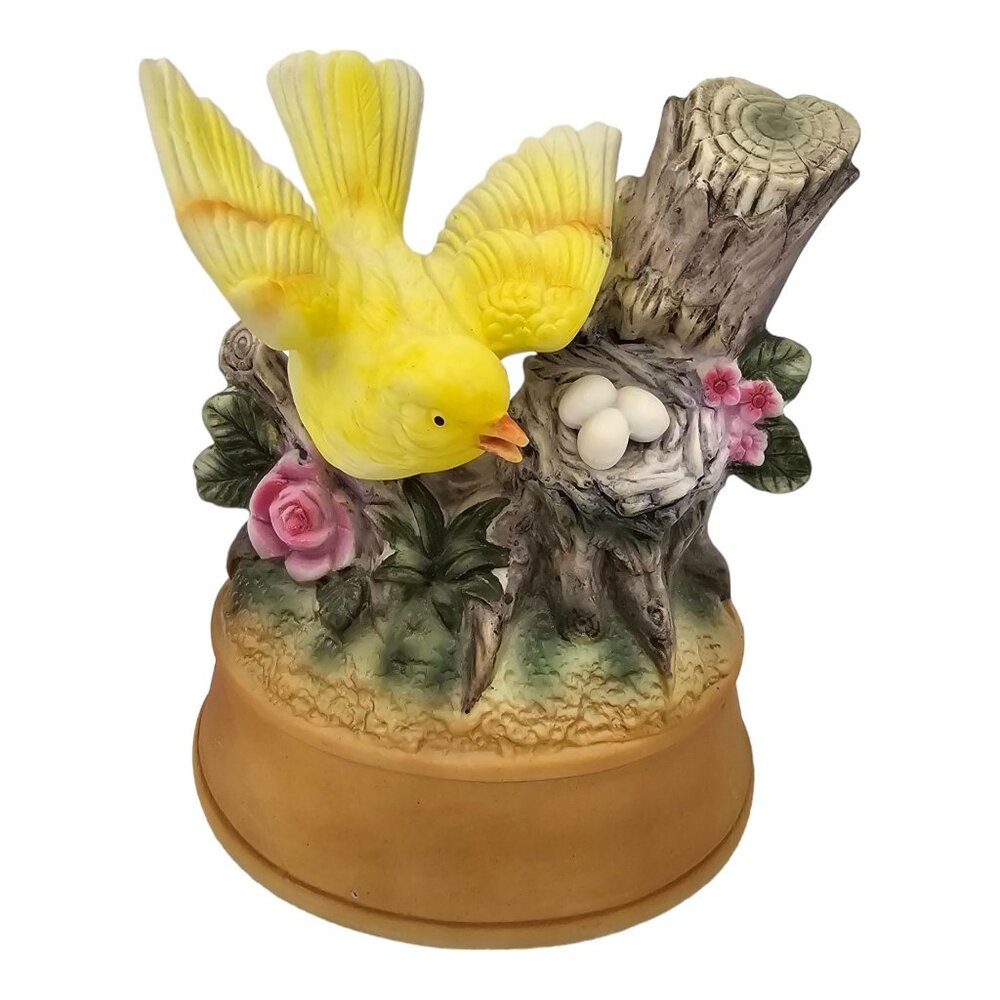 Vtg Shafford Japan 5" Yellow Bird Nest Music Box Hand Painted Porcelain Figurine